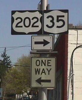 Routes 202 and 35 to right / one way left